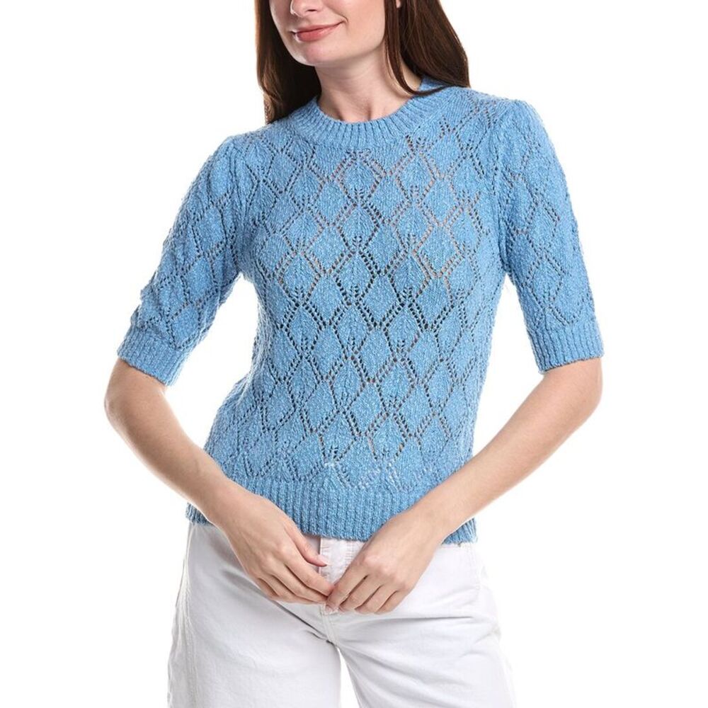 &Isla Womens  Piper Pointelle Knit Top, Blue